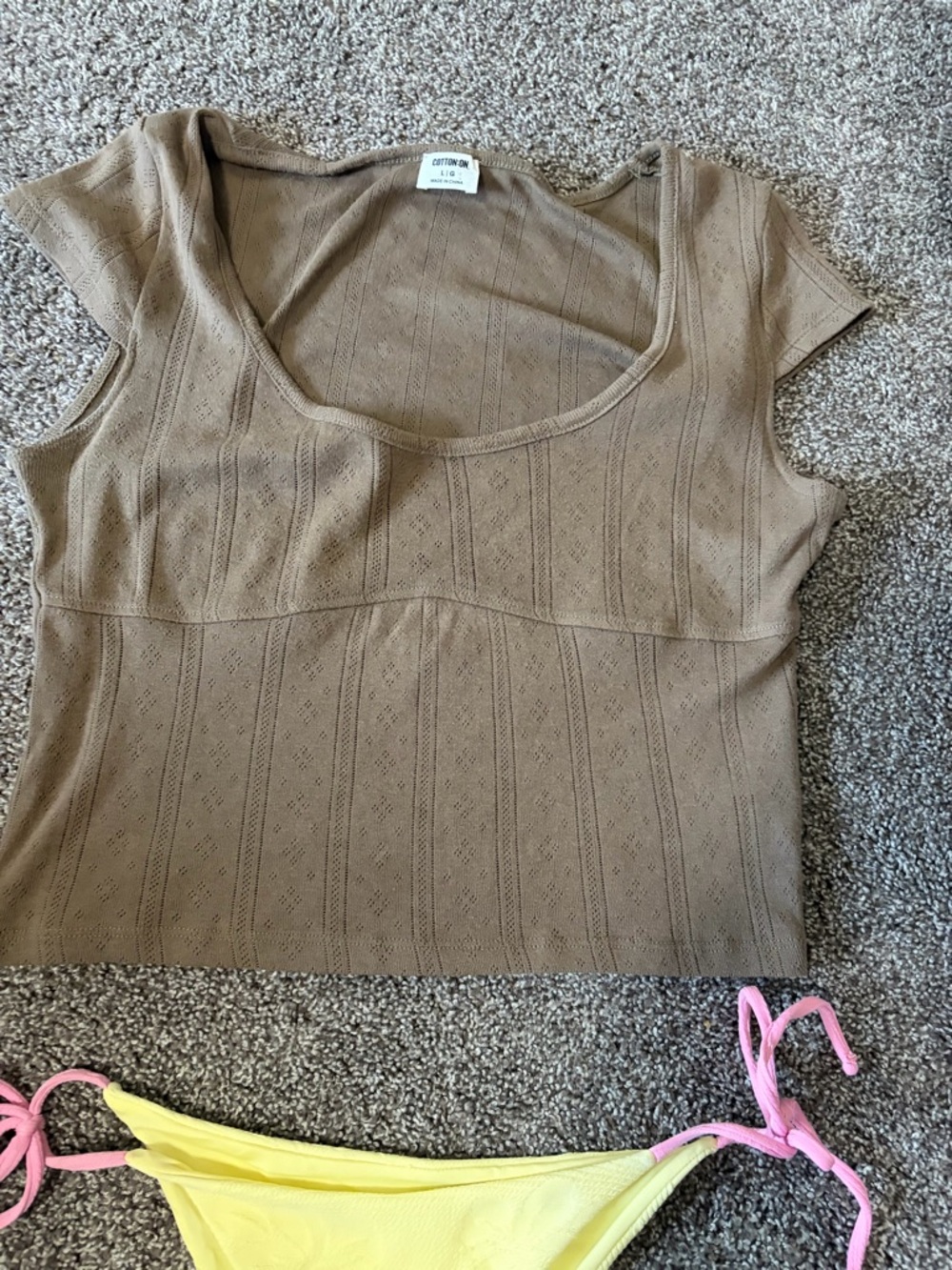 Cotton On Taupe Eyelet Scoop Neck Crop Top